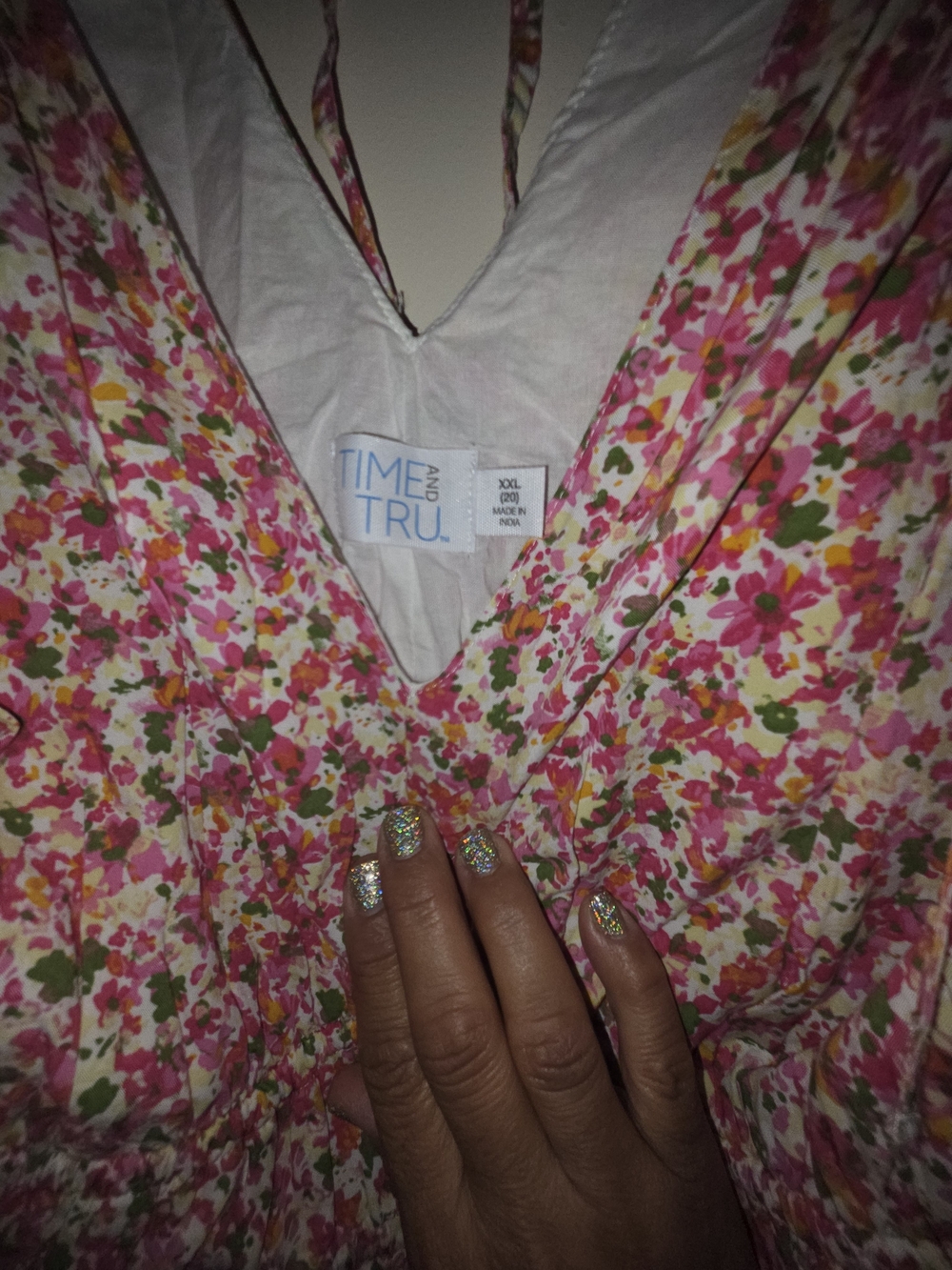 Time and Tru Pink Multi Floral V‑Neck Sundress